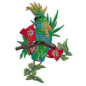  Parrot on Branch w/ Red Flowers/Iron On Embroidered 