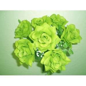    Set of 4 LIME Open Rose Silk Flower Bouquets