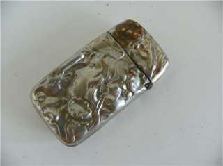 Old Vtg Art Nouveau Match Safe Vesta Case Chrome on Brass Ornate 