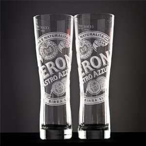  Peroni Etched Signature Italian Beer Glass  Set of 2 