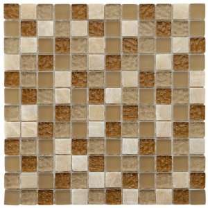 Sierra Square Amber 11 3/4 x 11 3/4 Inch Glass and Stone Mosaic Wall 