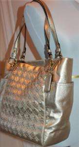 NWT Coach Large Woven Gold Leather Tote 17099  