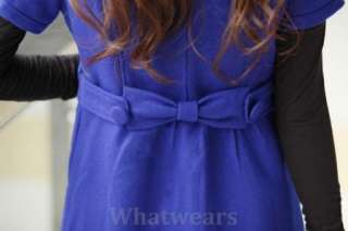 Womens Slim Round Neck Wool Long Winter Dress Coat #10  