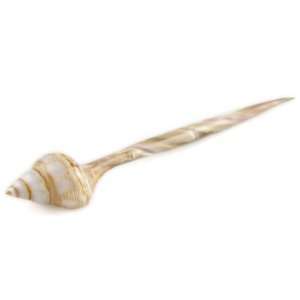 Conch Shell Hand Carved Hair Stick   All One Piece   Natural Brown 