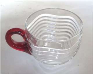   Caribbean Crystal Art Deco Glass Punch Cups Ruby Handles(5)  