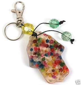   Keychain with Real colorful dried Dry Flowers Key Ring Made in Israel