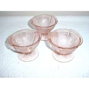    Set of 3 Cherry Blossom Depression Glass Sherbets 