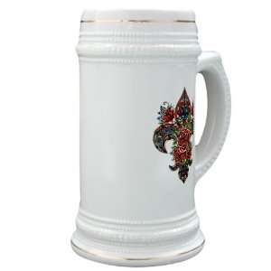 Stein (Glass Drink Mug Cup) Floral Fleur De Lis