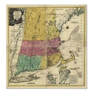  Vintage 1777 New England Map Posters
