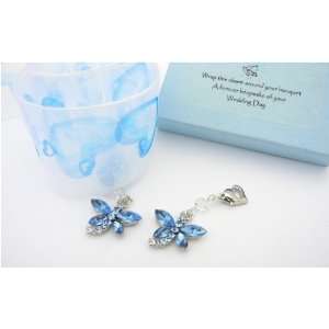  Dragonfly Something Blue Bouquet and Garter Charm Set 