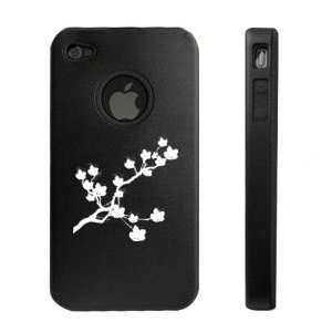   4S 4G Black D631 Aluminum & Silicone Case Cover Cherry Blossom Flowers
