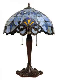 Victorian Blues Tiffany Style Stained Glass Table Lamp Handcrafted NEW 