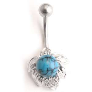  925 Sterling Silver Turquoise Flower Belly Ring Jewelry