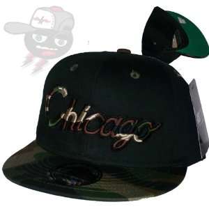  Chicago Camo Script Snapback Hat Cap 