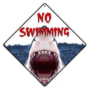  No Swimming Shark 12 X 12 Aluminum Sign Patio, Lawn 