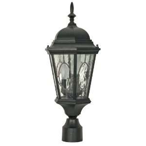   Lantern with Clear Water and Seed Glass Leaded Panels, Textured Black