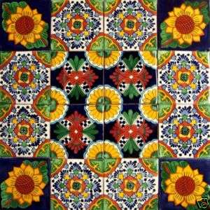 W153   16 Mexican Clay Talavera Tiles 4 Hand Crafted  