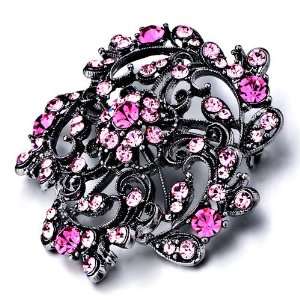    Pugster Pink Crystal Flower Brooches And Pins Pugster Jewelry