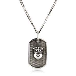   Curb Link Chain with Small Crowned Heart Sterling Silver Dog Tag