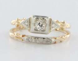 Antique Deco VVS1 Diamond Gold Engagement Wedding Ring Band Set 