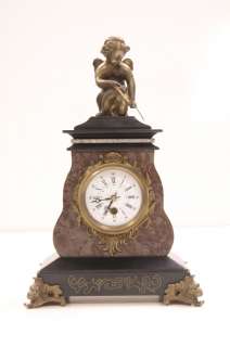 Cupid Vintage Antique Style Mantel Clock Marble Bronze Large  