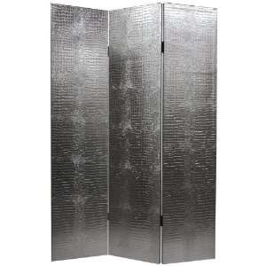   ft. Tall Faux Leather Silver Crocodile Room Divider
