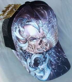 TATTOO Santa Muerte Skull Rhinestone Trucker Mesh Fashion Ball Cap 