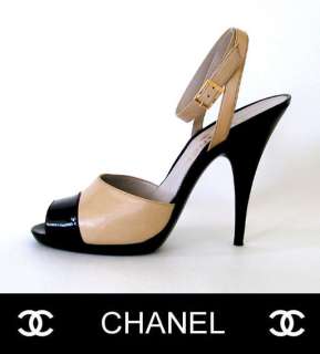 725 CHANEL Ankle Strape Two Tone SANDALS / HEELS * FR 40 / US 8.5   9 
