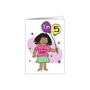  5th Birthday, Dark Skinned Girl with Balloons Card Toys 