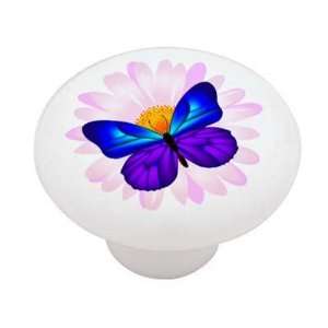   Butterfly on Flower High Gloss Ceramic Drawer Knob