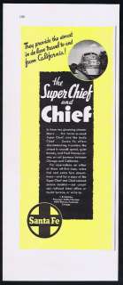 1942 Santa Fe Super Chief & Chief Train Railroad Ad  
