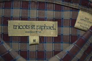 tricots st raphael BROWN 100% COTTON LONG SLEEVE PLAID SHIRT MENS 
