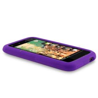   +Purple Silicone Rubber Soft Gel Skin Case+Film For HTC Rhyme  