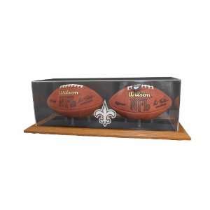 New Orleans Saints Natural Color Framed Base Double Football Display