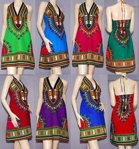 DASHIKI DRESS Ethnic AFRICAN Sun mini Skirt Hippie Boho  