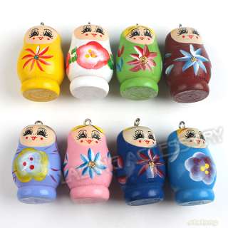 50x Multicolor Russian Dolls Wood Pendants Charm 140677  