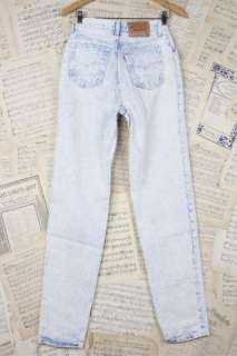 Vintage 80s Acid Wash Levis Womens Jeans High Waist Peg Leg Button Fly 