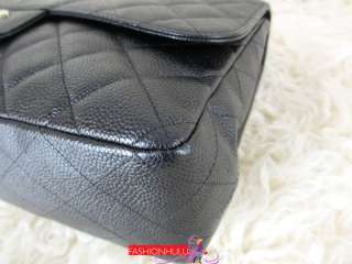 Authentic CHANEL Caviar Classic Black / Silver Jumbo Flap Bag Handbag 
