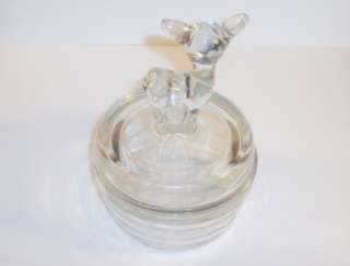 Vintage Clear Jeanette Glass Deer Fawn Powder Jar  