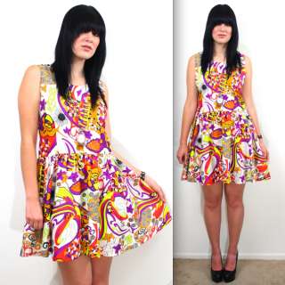   Psychedelic Print NEON DAYGLO Pisces Hippie MINI Full Party Dress SM