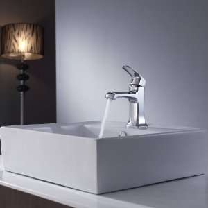   150 15201CH White Square Ceramic Sink and Decorum Basin Faucet, Chrome