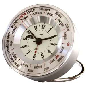   Auto Align World Trotter Alarm Travel Clock, Silver White Home