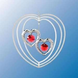  Ruby Red Swarovski Crystal & Silver Two Hearts Ornament or 