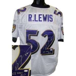  Ray Lewis Autographed/Hand Signed Baltimore Ravens White 