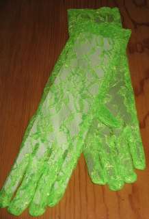 LONG NEON GREEN LACE GLOVES 80S DISCO DIVA ROCK CHICK  