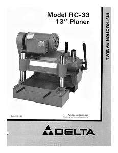 Delta 13 Planer Instruction Manual Model 22 650 RC 33  