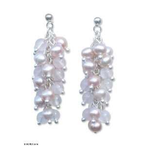    Pearl and rose quartz cluster earrings, Rosebuds Jewelry