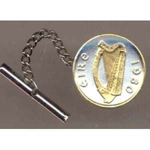 Irish Penny Harp Two Tone Gold on Silver World Coin Tie Tack  