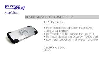 NEW Phoenix Gold Xenon 1200.1 Monoblock Car Audio Amplifier  