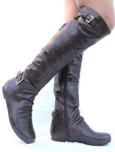 Women Knee High Flats Round Toe Casual Working Boot5 10  